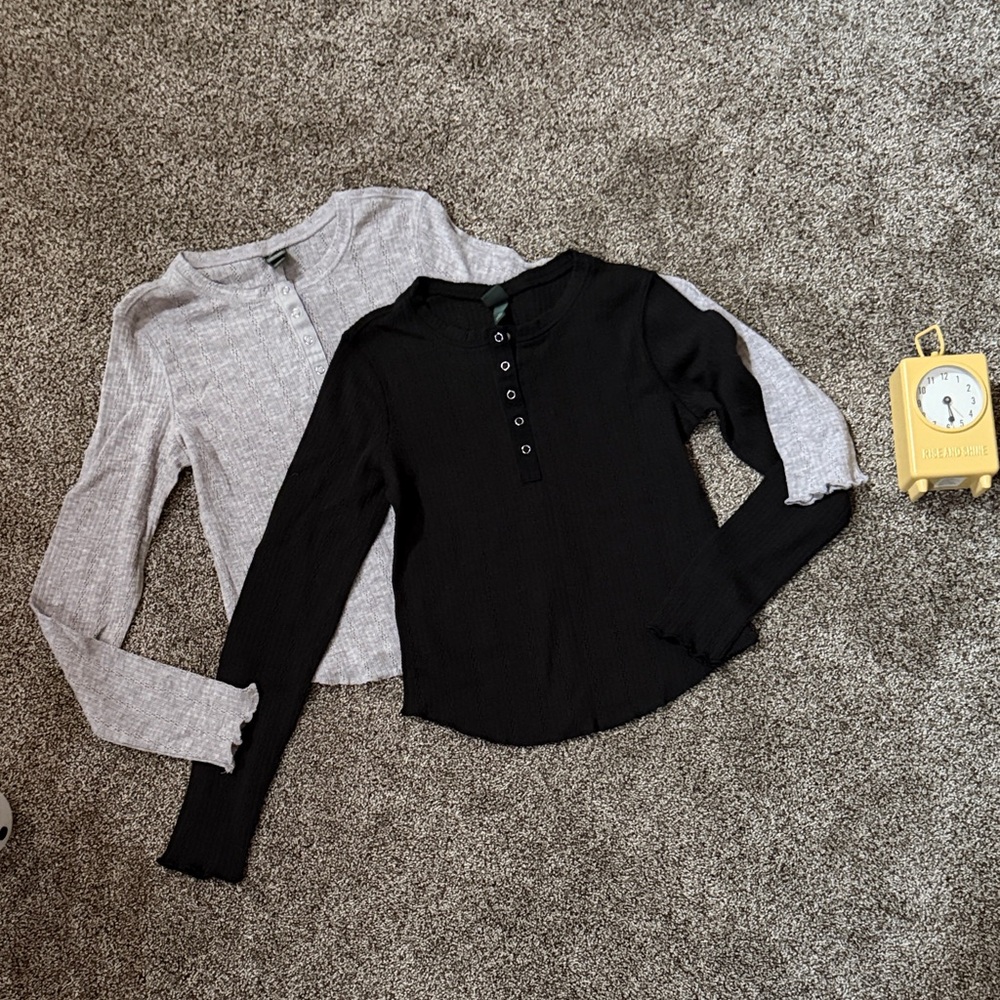 Bundle Henleys, Black and Gray Long Sleeve Tops
